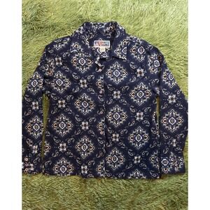 La Cabana Button Down Men L Navy All Night Long Retro Psychedelic Paisley Shirt